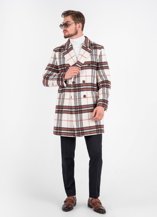 Red checkered wool coat