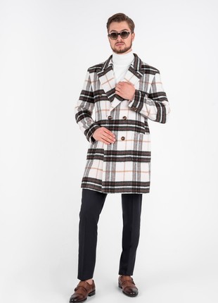 Brown checked wool coat1 photo