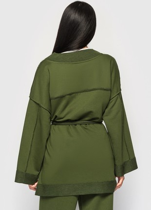 Kimono cardigan with a wide belt is green2 photo