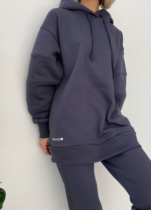 Hoodie with a hood and a decorative seam on the sleeves gray2 photo