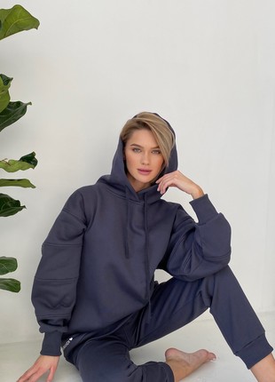 Hoodie with a hood and a decorative seam on the sleeves gray7 photo