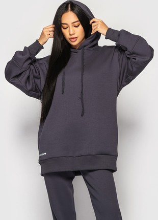Hoodie with a hood and a decorative seam on the sleeves gray3 photo