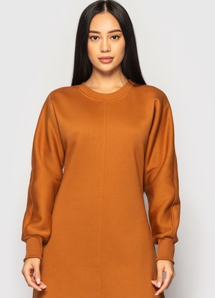 Warm midi dress with one-piece sleeves toffee8 photo