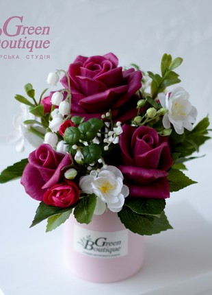 Interior bouquet of soap, cherry roses with lilies of the valley and cherry blossoms2 photo