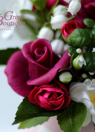 Interior bouquet of soap, cherry roses with lilies of the valley and cherry blossoms4 photo