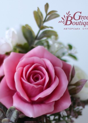 Interior bouquet of soap crimson-pink roses4 photo