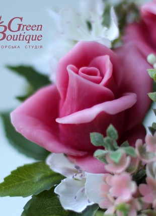 Interior bouquet of soap crimson-pink roses3 photo