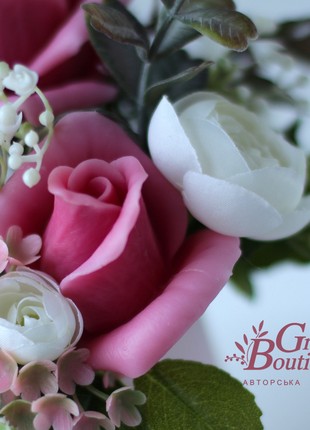 Interior bouquet of soap crimson-pink roses5 photo