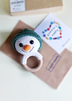 Twins baby gift. Gender neutral Christmas newborn gift. Snowman rattle toy2 photo