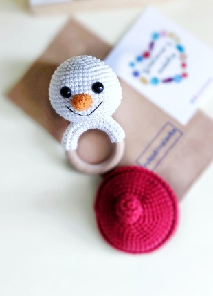 Twins baby gift. Gender neutral Christmas newborn gift. Snowman rattle toy4 photo