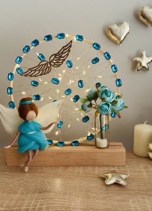 A lamp with a blue angel and flowers, room decor, room lighting2 photo
