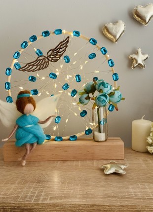 A lamp with a blue angel and flowers, room decor, room lighting3 photo
