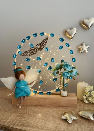 A lamp with a blue angel and flowers, room decor, room lighting6 photo