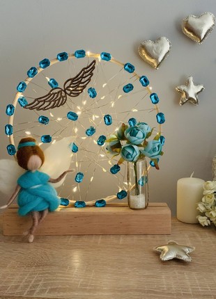 A lamp with a blue angel and flowers, room decor, room lighting7 photo
