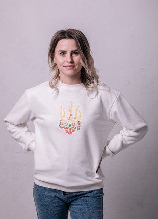 Women's sweatshirt with embroidery "Ukrainian coat of arms Red Kalyna" white3 photo