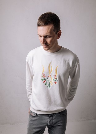 Men's sweatshirt with embroidery "Ukrainian tryzub red Kalina" white2 photo
