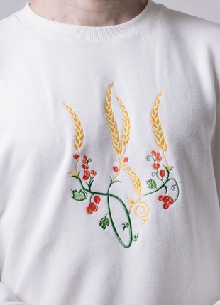 Men's sweatshirt with embroidery "Ukrainian tryzub red Kalina" white5 photo