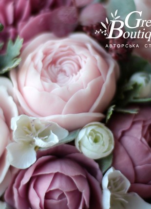 Luxurious interior bouquet of soap Roses and Peonies in a ceramic vase9 photo