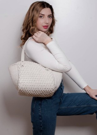White crochet tote bag with eco-leather handles3 photo