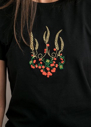 Women's t-shirt with embroidery "Ukrainian tryzub red Kalina" black3 photo