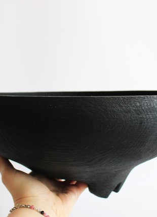 large drifwood decorative vase, handmade fruit centerpiece wooden dish, charred unique  bowl8 photo