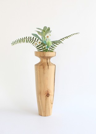 Unique vase handmade,  tall natural wooden dried flower vase, minimalist centerpiece table decor