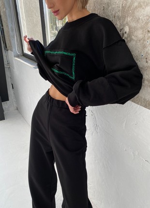 Black sports suit with green embroidery2 photo