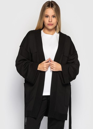 The suit with a cardigan and loose trousers black2 photo