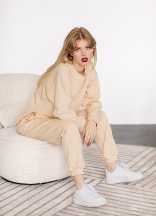 Set of sweatshirt with slits and pants with cuffs on ties Sand8 photo