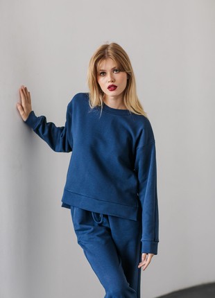 Set of sweatshirt with slits and pants with cuffs on ties deep blue2 photo
