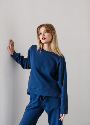 Set of sweatshirt with slits and pants with cuffs on ties deep blue3 photo