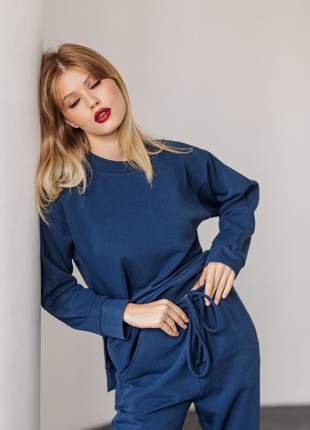 Set of sweatshirt with slits and pants with cuffs on ties deep blue4 photo
