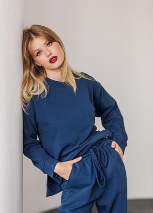 Set of sweatshirt with slits and pants with cuffs on ties deep blue5 photo