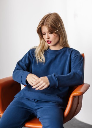 Set of sweatshirt with slits and pants with cuffs on ties deep blue7 photo