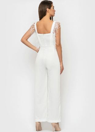 Jumpsuit White with decorative feathers4 photo