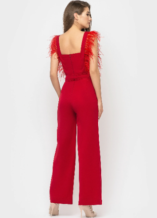 Jumpsuit Red with decorative feathers4 photo