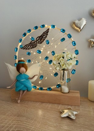 LAMP WITH BLUE ANGEL AND YELLOW FLOWERS, ROOM DECORATION, HOUSE LIGHTING4 photo