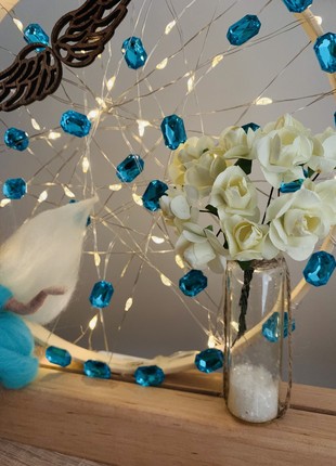 LAMP WITH BLUE ANGEL AND YELLOW FLOWERS, ROOM DECORATION, HOUSE LIGHTING5 photo