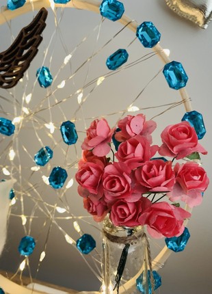 LAMP WITH BLUE ANGEL AND PINK FLOWERS, ROOM DECORATION, HOUSE LIGHTING3 photo