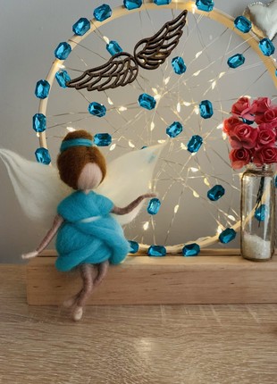 LAMP WITH BLUE ANGEL AND PINK FLOWERS, ROOM DECORATION, HOUSE LIGHTING8 photo