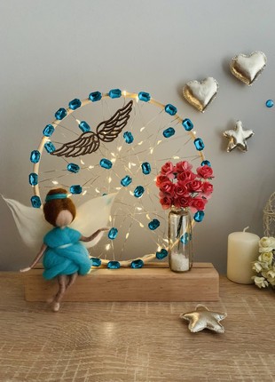 LAMP WITH BLUE ANGEL AND PINK FLOWERS, ROOM DECORATION, HOUSE LIGHTING9 photo