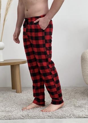 Men's pajama pants COZY home made of red/black flannel F700P4 photo