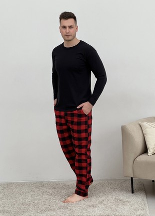 Pajamas for people COZY made of flannel (trousers+longsleeve) white/black F700P+L021 photo