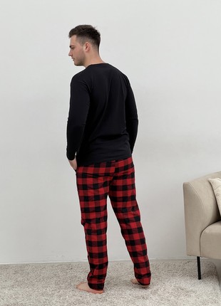 Pajamas for people COZY made of flannel (trousers+longsleeve) white/black F700P+L022 photo