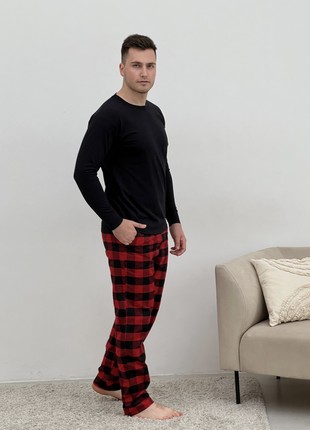 Pajamas for people COZY made of flannel (trousers+longsleeve) white/black F700P+L025 photo