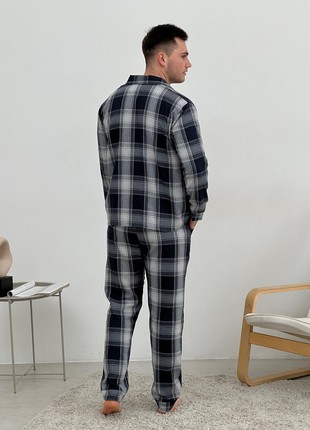 Pajamas for a man COZY with flannel (pants+shirt) crepe dark blue/sira F601P2 photo