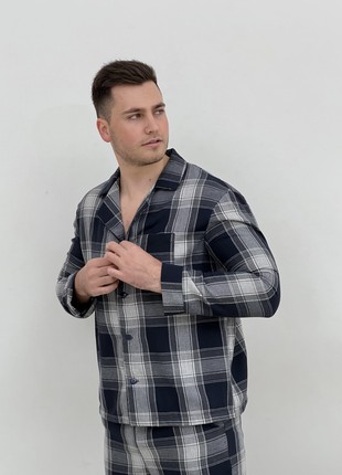 Pajamas for a man COZY with flannel (pants+shirt) crepe dark blue/sira F601P5 photo
