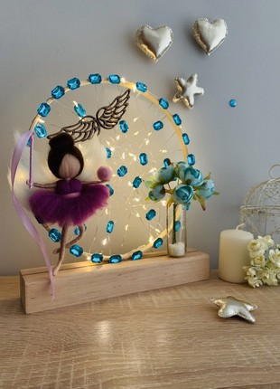 Night lamp with an angel and blue flowers, home decor, room lighting8 photo