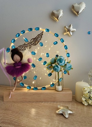 Night lamp with an angel and blue flowers, home decor, room lighting10 photo
