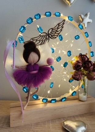 Night light with an original lilac angel and beige flowers, night light for the room, home decor decoration3 photo